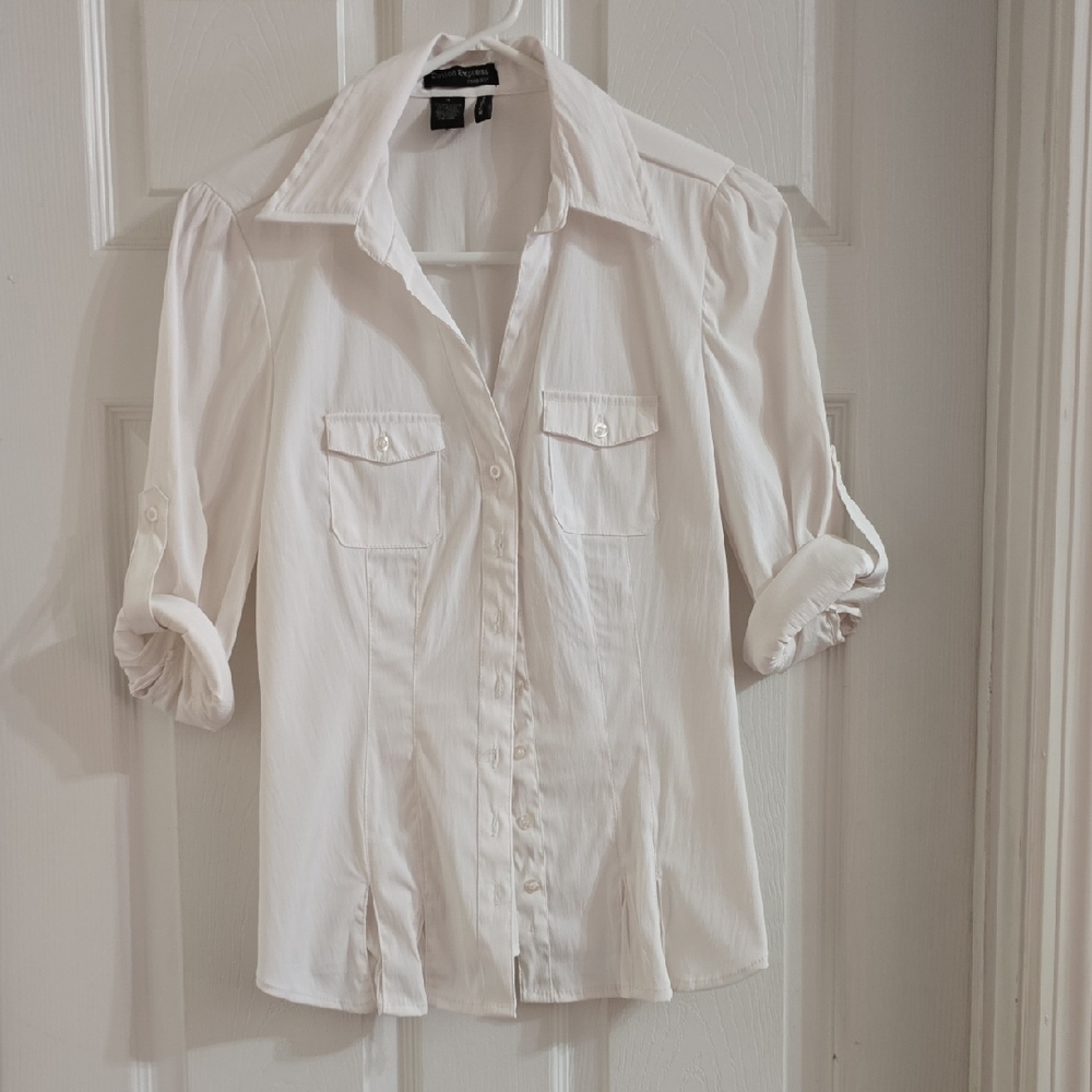 Cotton Express White Button-Up Shirt